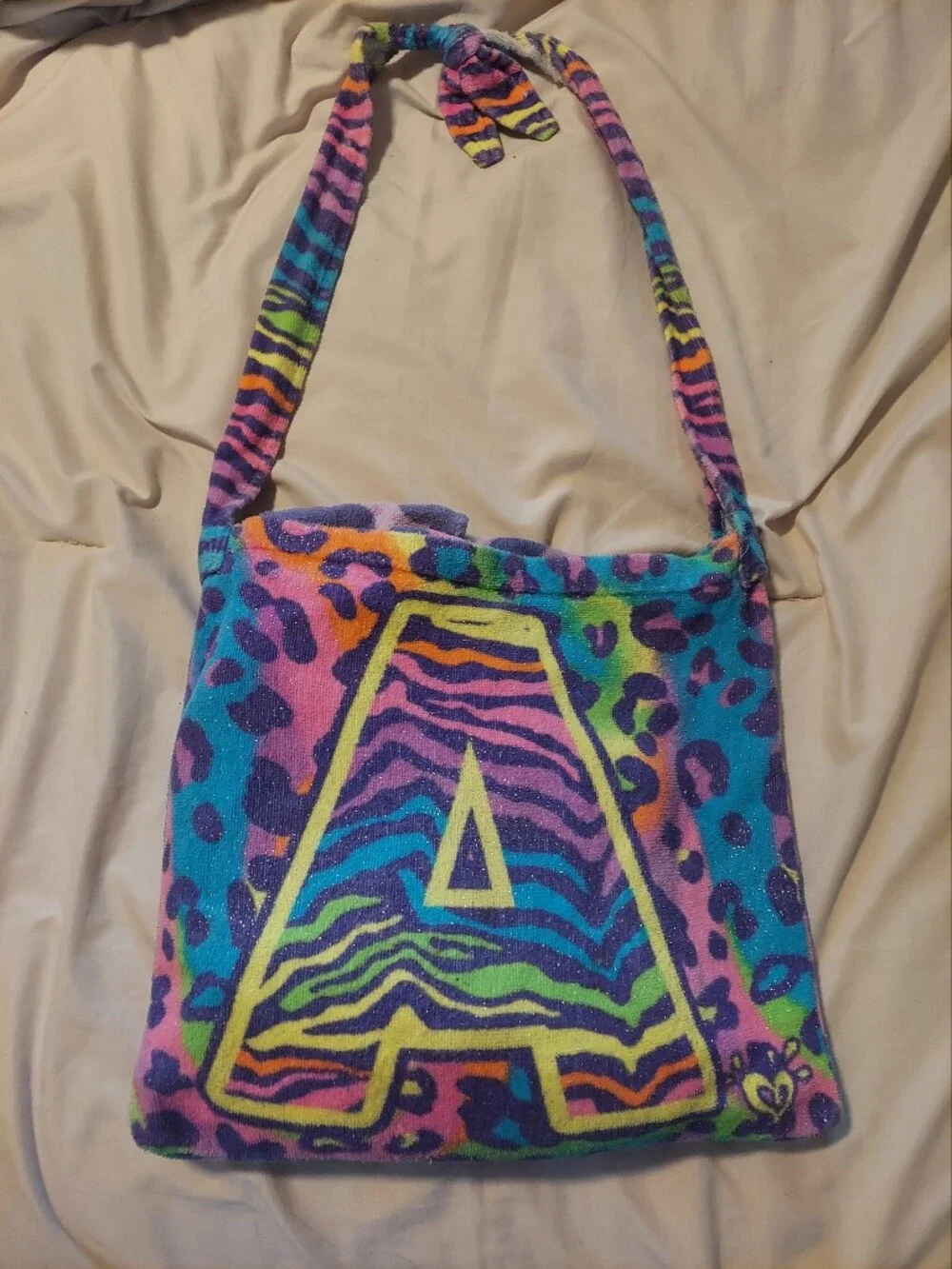 Justice Initial A Beach Towel & Crossbody Tote Bag Set Rainbow Zebra Cheetah
